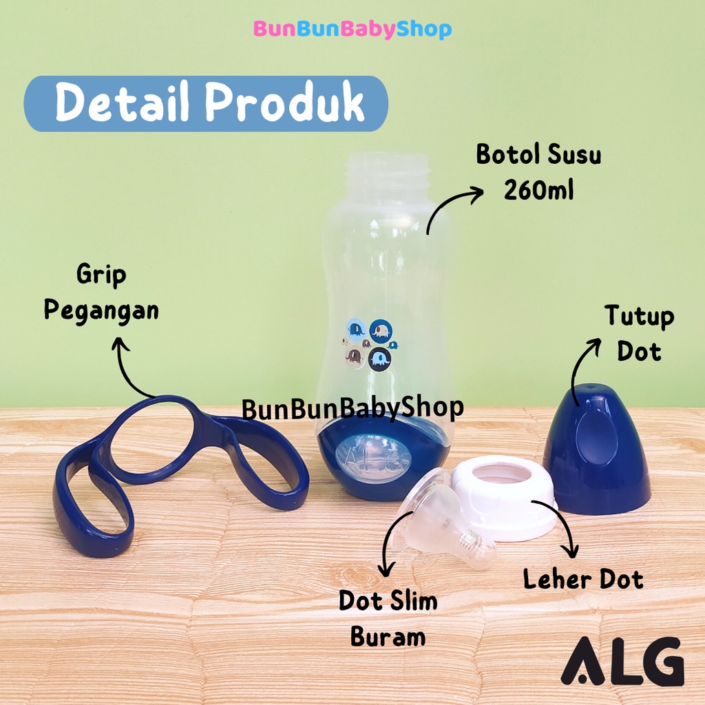 BPA FREE ALG Botol Susu Balita Pegangan Wide Neck 260ml Feeding Bottle With Handle Dot Anak Leher Lebar Perlengkapan Makan Bayi Baru Lahir Peralatan Baby Newborn Murah ANTI PECAH Bunbunbabyshop