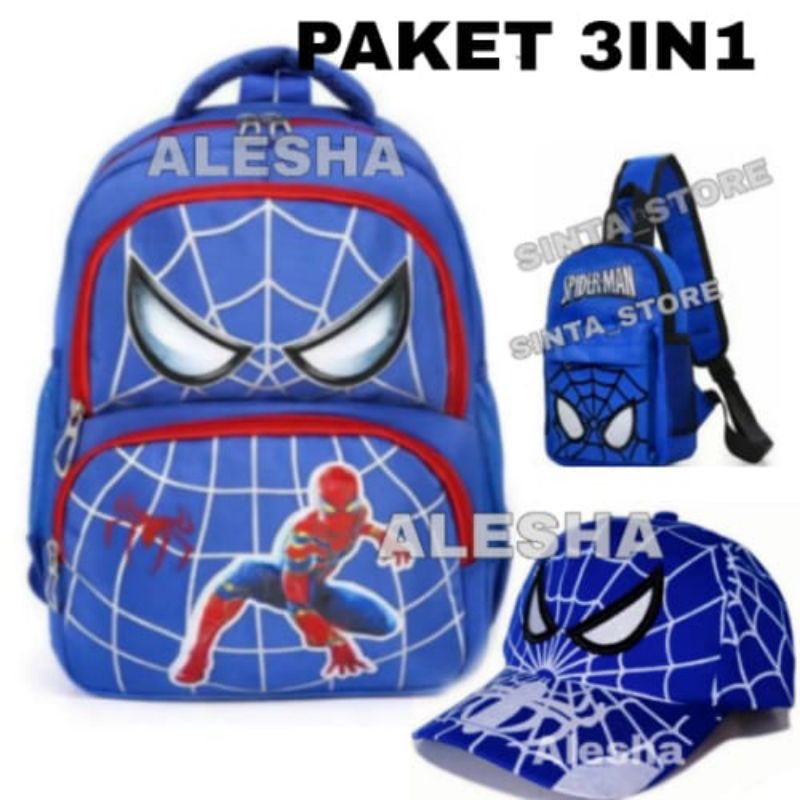 TAS RANSEL ANAK LAKI KARAKTER KARAKTER 3IN1 SPIDERMAN CAPTAIN  SUPERMAN