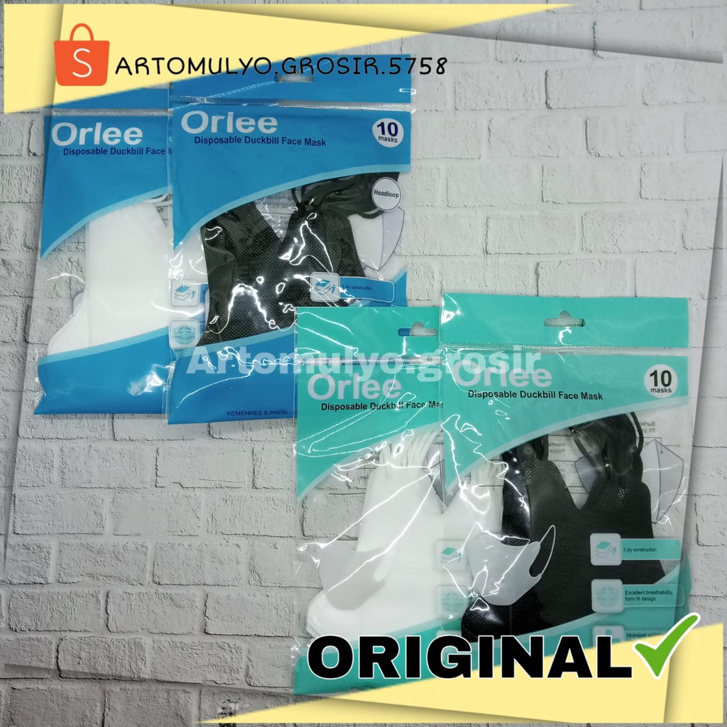 MASKER ORLEE DUCKBILL HITAM PUTIH ABU ISI 50  ORIGINAL KEMENKES