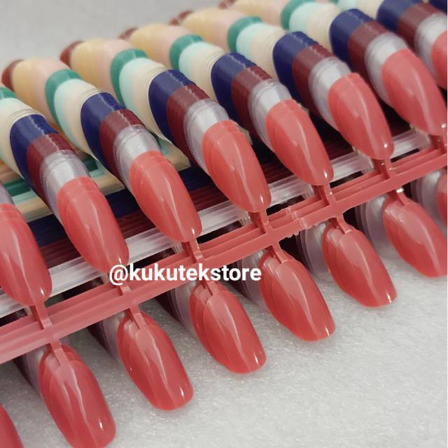 Kuku Palsu Nail Art Fake Nails False 24 Pcs Short Oval Glossy Pendek Warna Polos Simple part 2