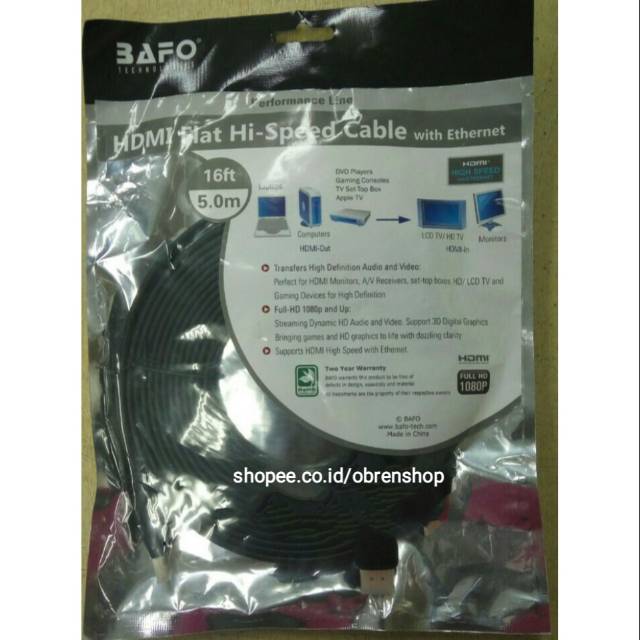 KABEL HDMI 5 METER BAFO FLAT