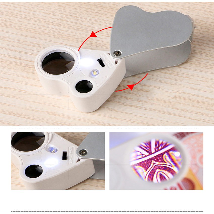 30X / 60X Kaca Pembesar LED Untuk Cek Perhiasan 2 In 1 Loupe Mini Microscope Magnifying glass