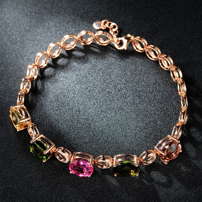 Gelang Zircon Warna-Warni Bahan Stainless Steel Lapis Emas Untuk Wanita