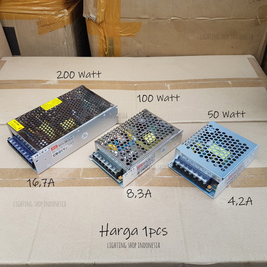 Adaptor led 12Volt 50Watt 100Watt 200Watt trafo power supply mean well