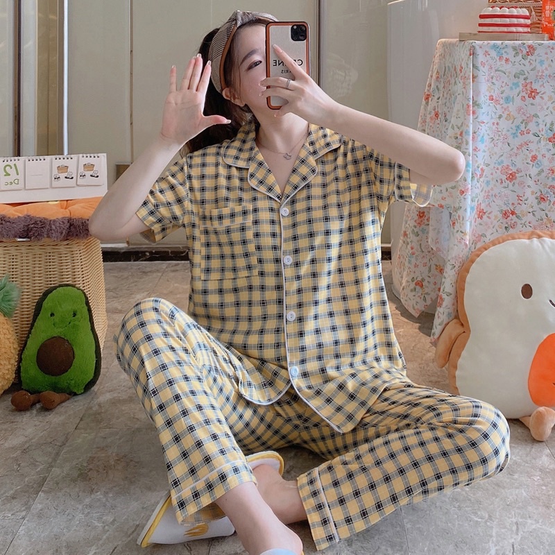 JC- PIYAMA SET Import CP / Piyama wanita Import terbaru / Piyama Import Korean Style-Square Yellow CP