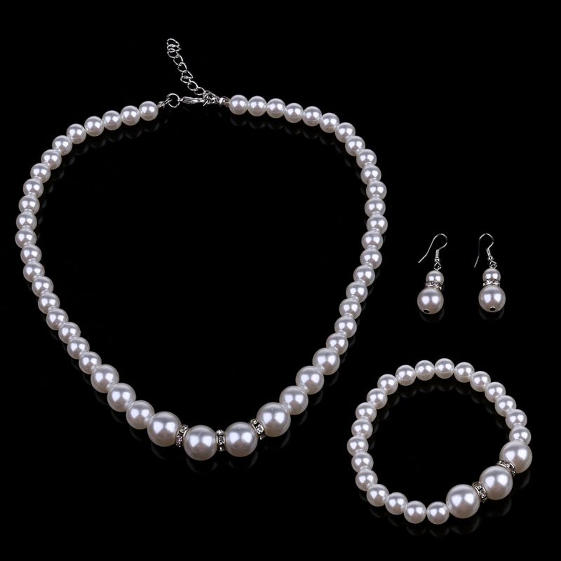 SIY  Faux Pearl Diamond Crystal Necklace Earrings Bracelet Set Jewelry for Women Wedding