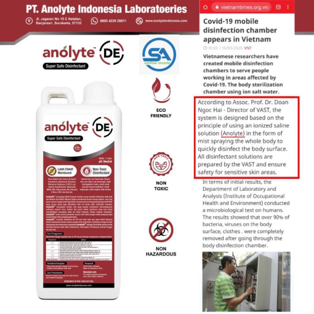 Anolyte DE Cairan Disinfektan 1 Liter. Disinfektan Food Grade. Disinfektan Ruangan dan Mobil