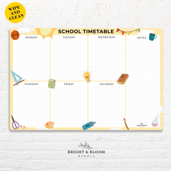

[RESTOCK] Jadwal Pelajaran sekolah school tabletime Wipe and clean - Kuning, Non Magnetic
