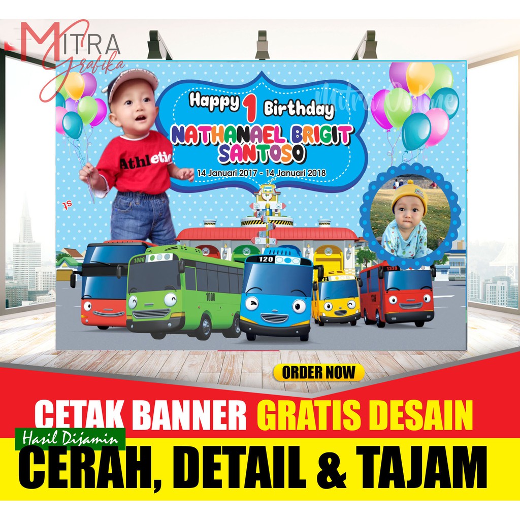 Jual background banner ulang tahun anak TEMA TAYO Ukuran Indonesia