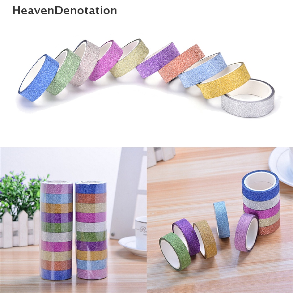 [HeavenDenotation] 10pcs Glitter Washi Sticky Paper Masking Adhesive Tape Label DIY Craft Decorative