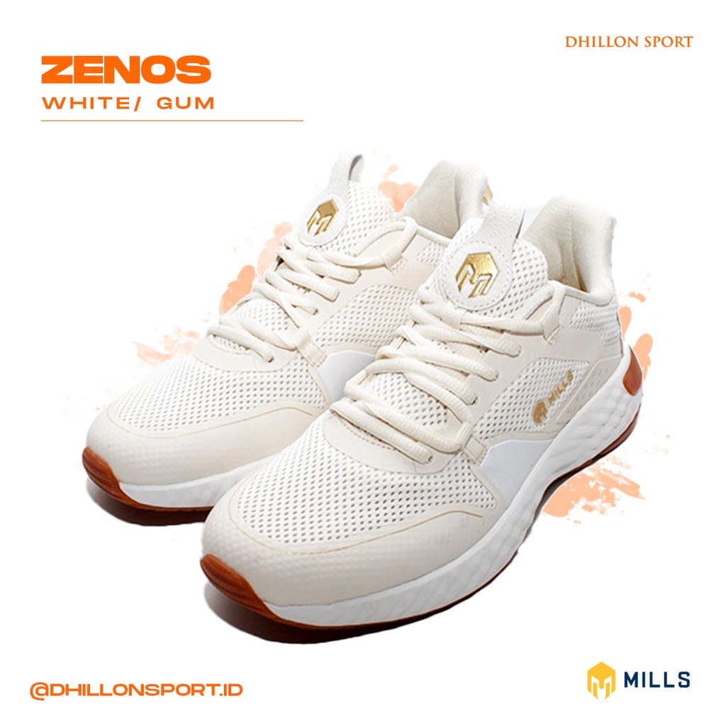 Sepatu Running Mills Zenos White/Gum Original