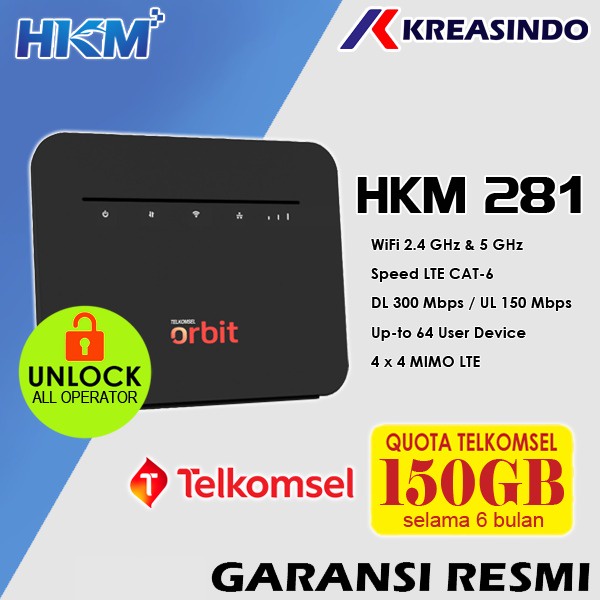 Telkomsel Orbit Pro Bonus Data Kuota 150GB HKM 281 Modem Router Wifi Resmi