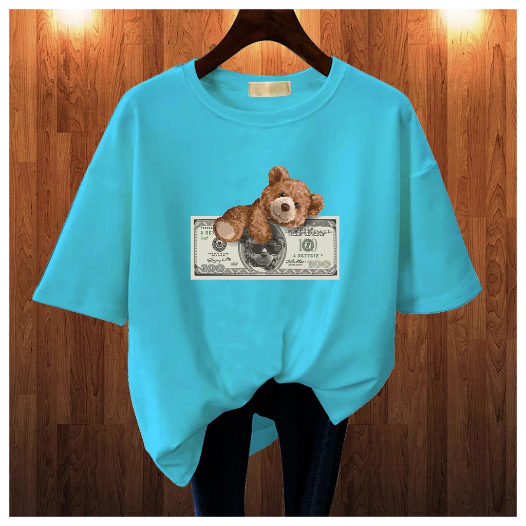 CALVIERO SHOP - BAJU KAOS ATASAN WANITA BEAR MONEY PRINT