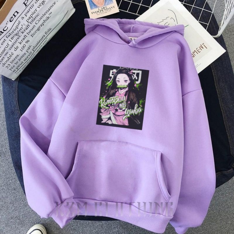 JAKET SWEATER ANIME DEMON SLAYER NEZUKO KAMADO / HOODIE ANAK PEREMPUAN GAMBAR NEZUKO UNGU LILAC TERB