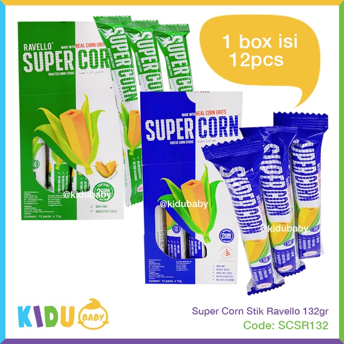 SuperCorn Stik Ravello 132gr Cemilan Snack / Super Corn Stik Cemilan Sehat / Kidu Baby