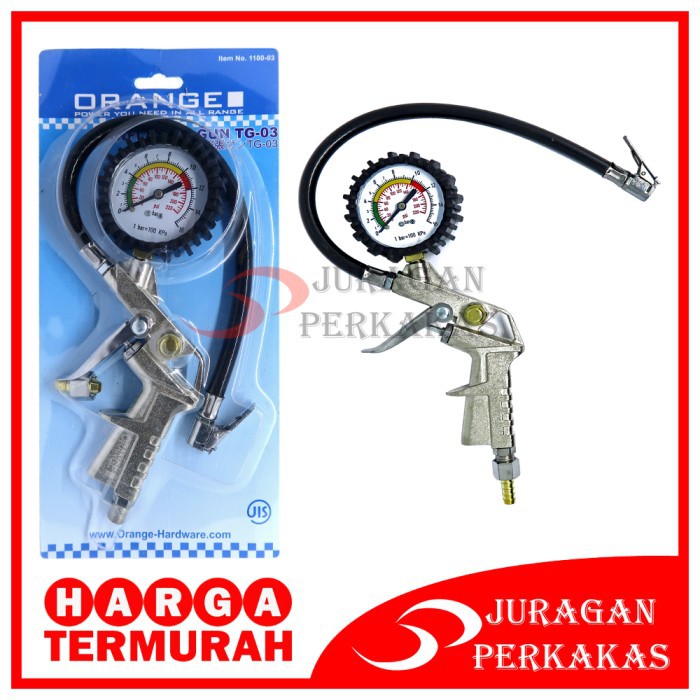 ORANGE INFLATING GUN TIRE INFLATOR AIR PRESSURE UKURAN POMPA ANGIN BAN