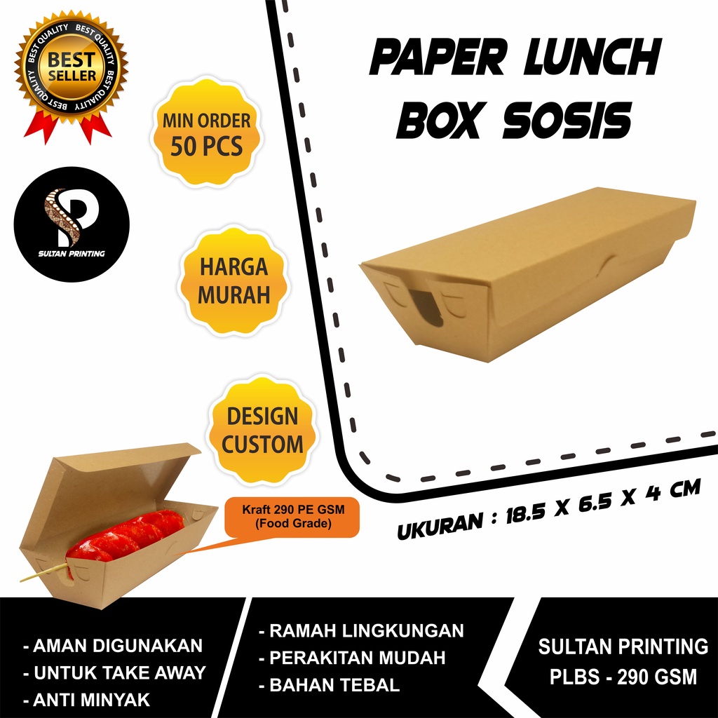 PAPER LUNCH BOX / DUS TEMPAT SOSIS (COKLAT)