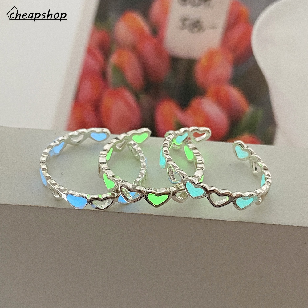 IFYOU Personalized Fashion Fluorescent Ring Colorful Heart-shaped Silver Finger Ring Women Jewelry Accessories