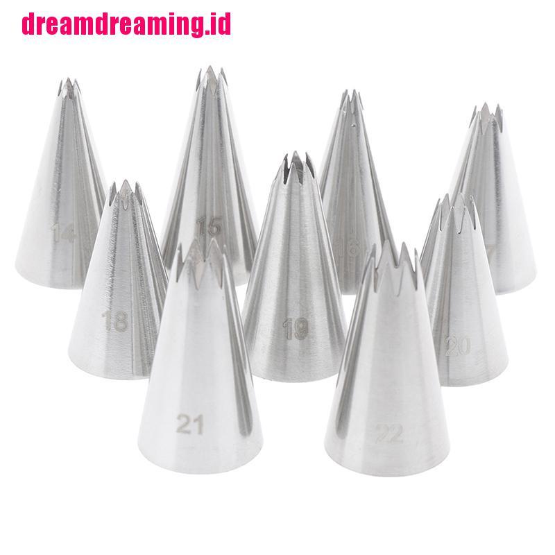 (Dreamdreaming.Id) 9pcs / set Spuit Piping Bentuk Bintang Bahan Metal Untuk Dekorasi Kue