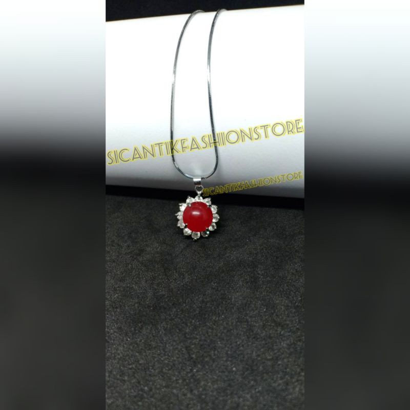 Kalung Titanium liontin batu giok merah Terlaris Fashion wanita/pria anti Karat liontin Titanium