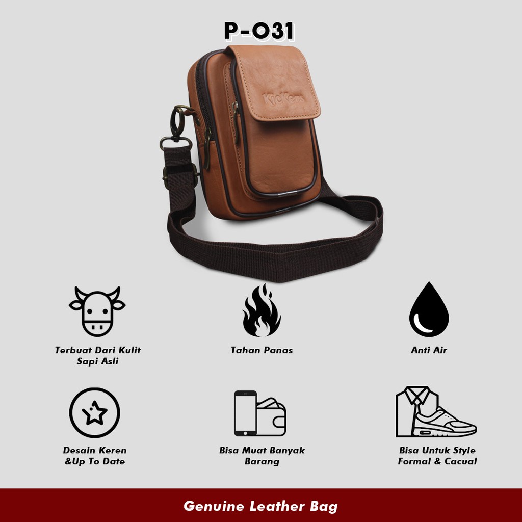 TAS KULIT PRIA MULTIFUNGSI WAISTBAG KULIT SAPI ASLI 100% PREMIUM P031