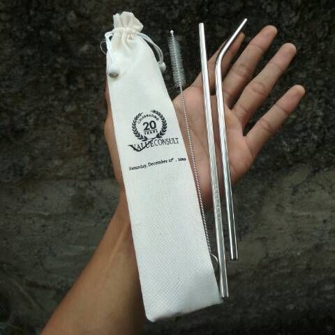 SOUVENIR SEDOTAN STAINLESS kemas kantong blacu stainless straw
