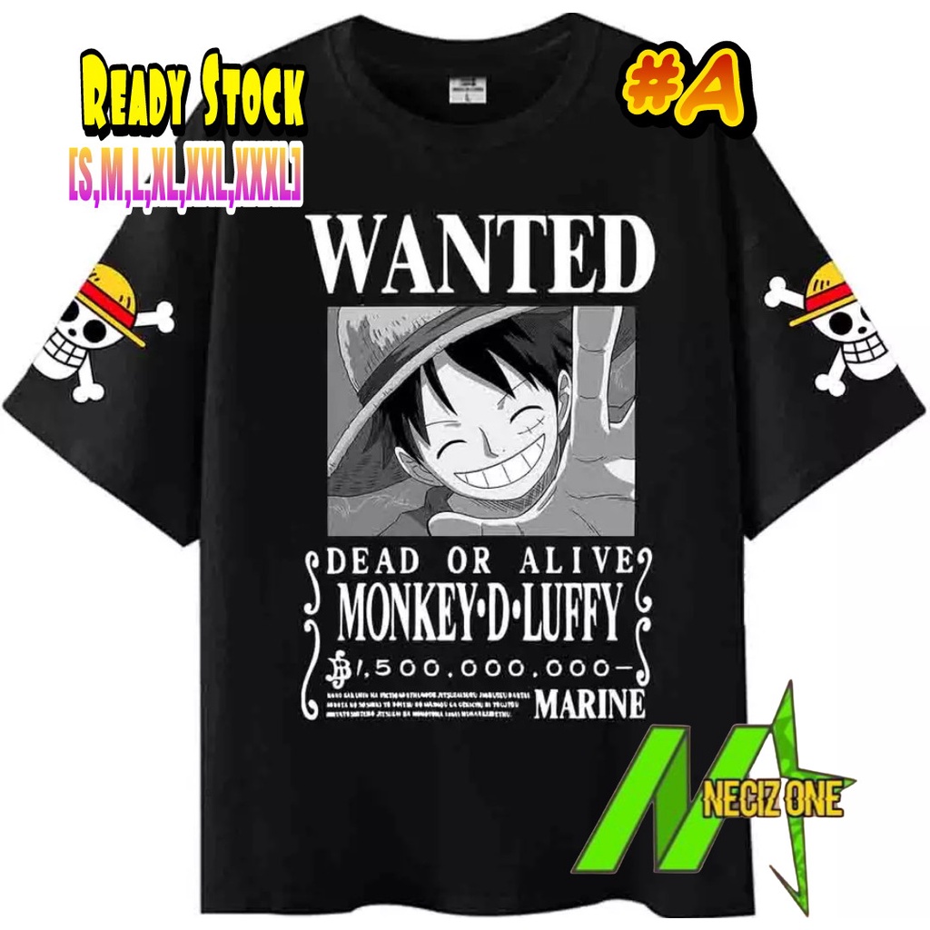 KAOS MANGA JEPANG OP ONE PIECE WANTED DEAD OR ALIVE MONKEY D.LUFFY OR GOD USOP (BISA PILIH MOTIF A/B