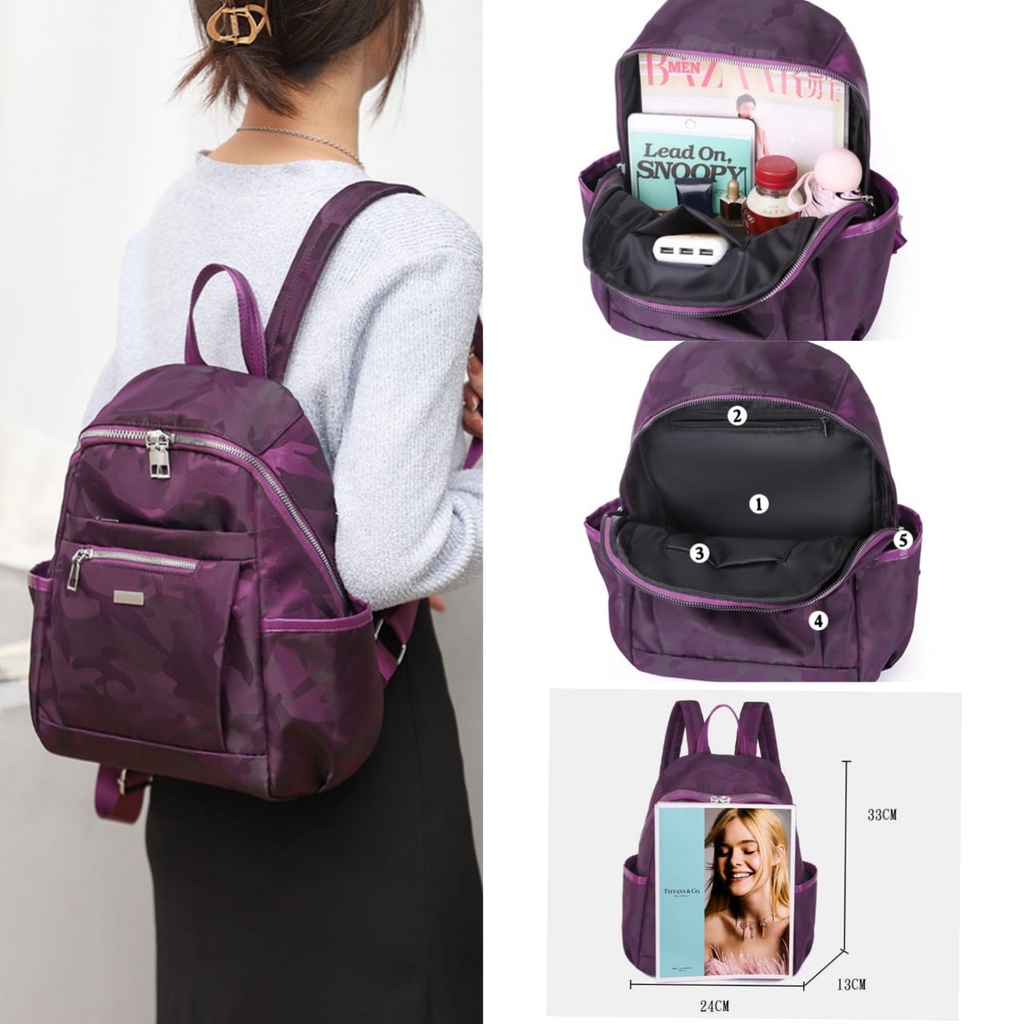 TAS RANSEL WANITA BACKPACK ANTI AIR UNGU OLIVERA TA440P5 PREMIUM KOREA IMPORT BESAR SEKOLAH KULIAH KERJA BRANDED MURAH CEWEK TERBARU