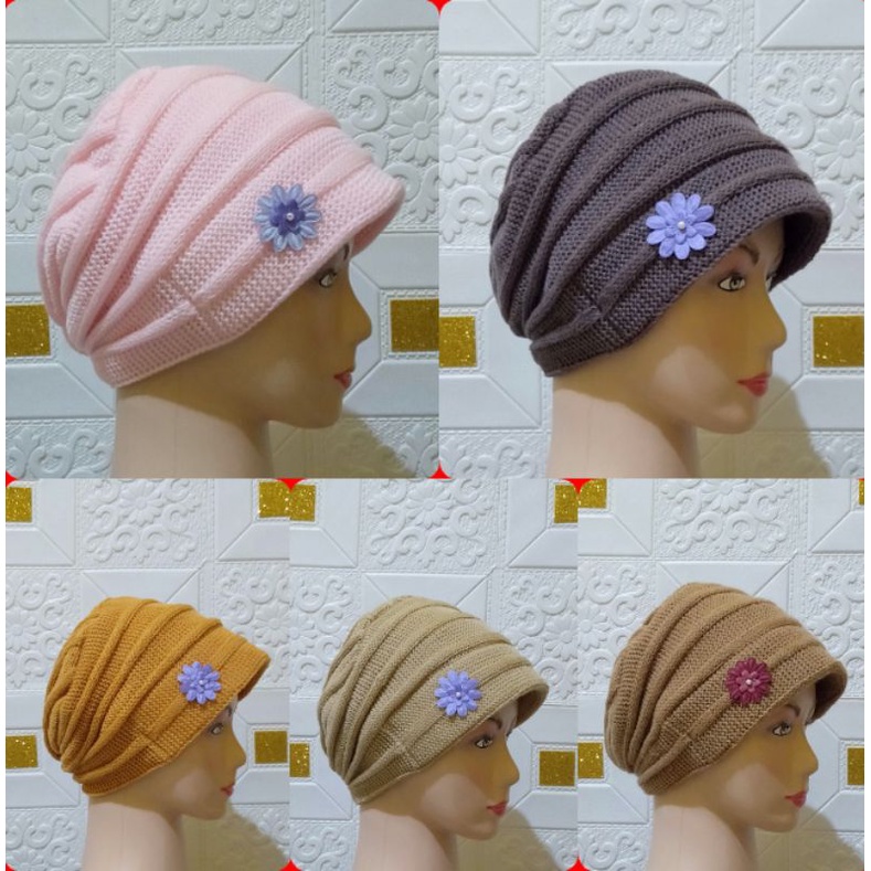 ciput rajut nenek turban premium bunga matahari