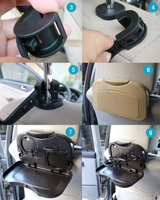 Meja lipat makan minum headrest mobil travel dining tray