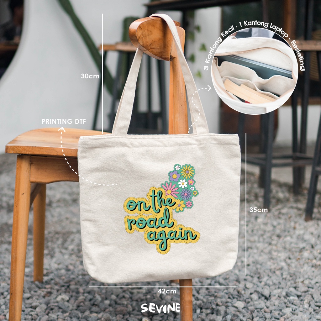 Sevine Tote Bag Kanvas Emily Resleting Kantong Tas Laptop Wanita Kuliah Sekolah Fashion Totebag Kerja Quotes Summer Aesthetic - RD