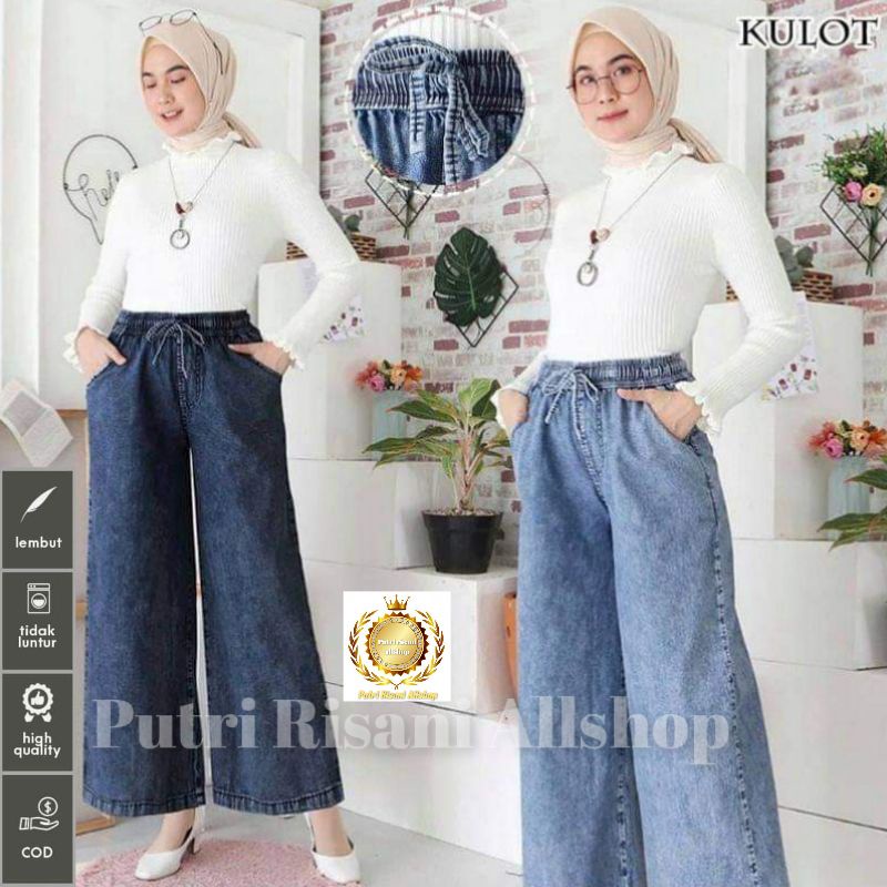 Kulot Jeans Jumbo / Kulot Jeans Murah / Celana kulot rawis snow//kulot lev*s rawis hitam snow dan bi