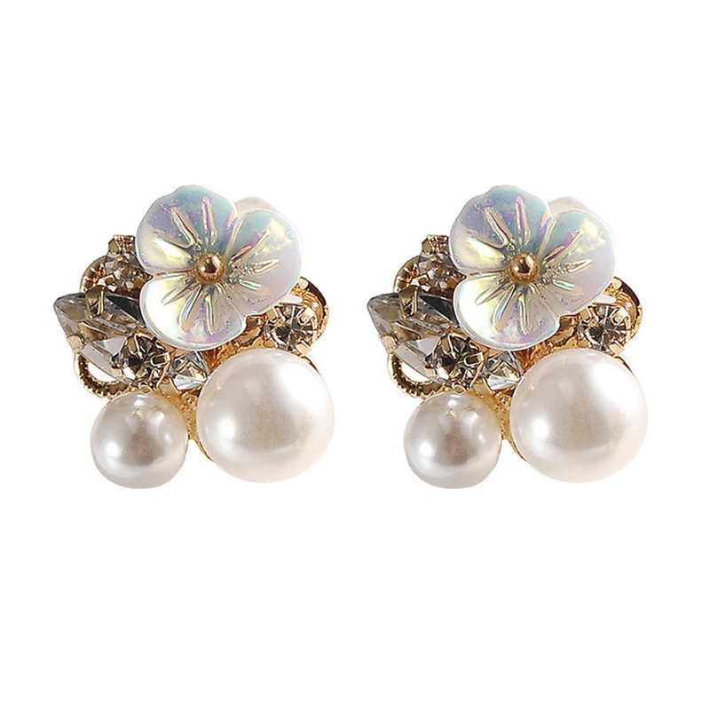 Fancyqube Anting Klip Tanpa Tindik Desain Bunga Hias Kristal Mutiara Imitasi Gaya Korea Untuk Wanita