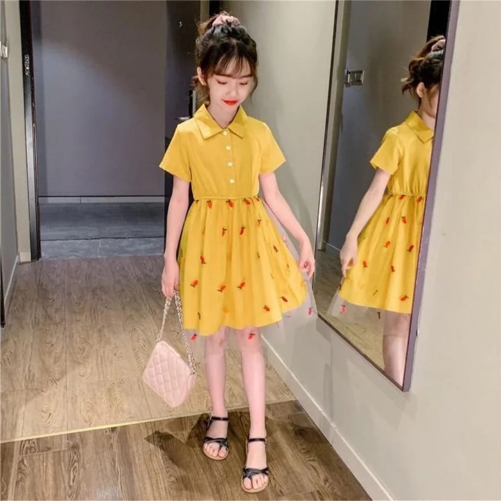 [ALIJOJO] Dress Furing Many Fruit Import/ Dress Anak Import - Kuning