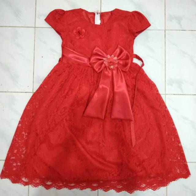 GAUN ANAK DRESS BROKAT (bunga samping)