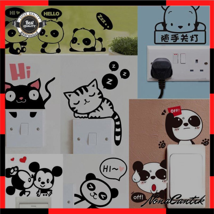 Sticker Saklar Lampu Dinding dapur motif  karton binatang panda kucing anjing wall sticker animal