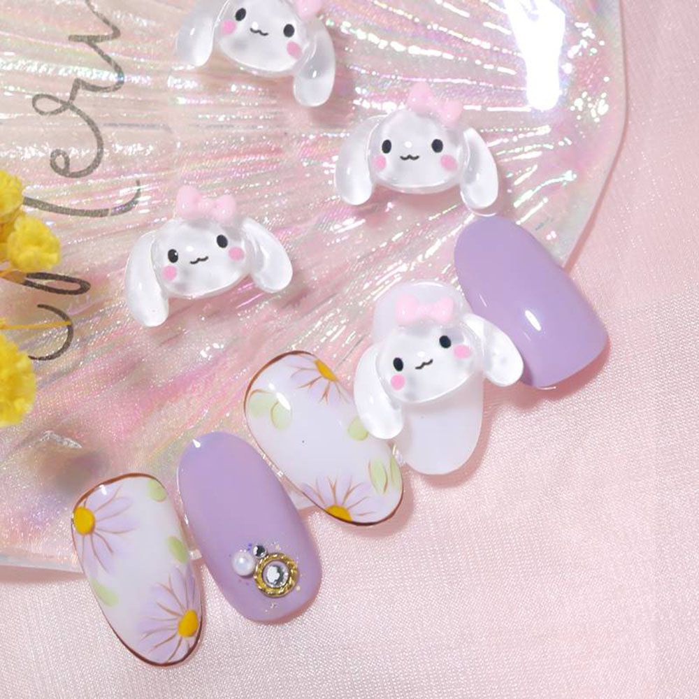 MXBEAUTY Japanese-style Puppy Nail Art Jewelry Cartoon DIY Nail Ornament Nail Art Decoration Cute Transparent Resin Lovely Big Ear Dog Manicure Accessories/Multicolor