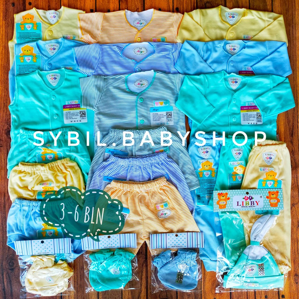 LIBBY Paket Lengkap Baju Bayi Original Newborn LIBBY & Miyo 0-6M Polos Warna (Isi 31 Pcs)-BKH SALUR 3-6 M