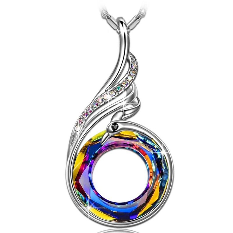 Fashion Inlaid Colorful Crystal Phoenix Pendant Necklace