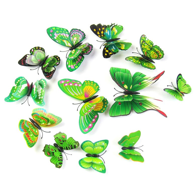 Stiker Hias Dinding Kupu-Kupu 12 Pcs - Green