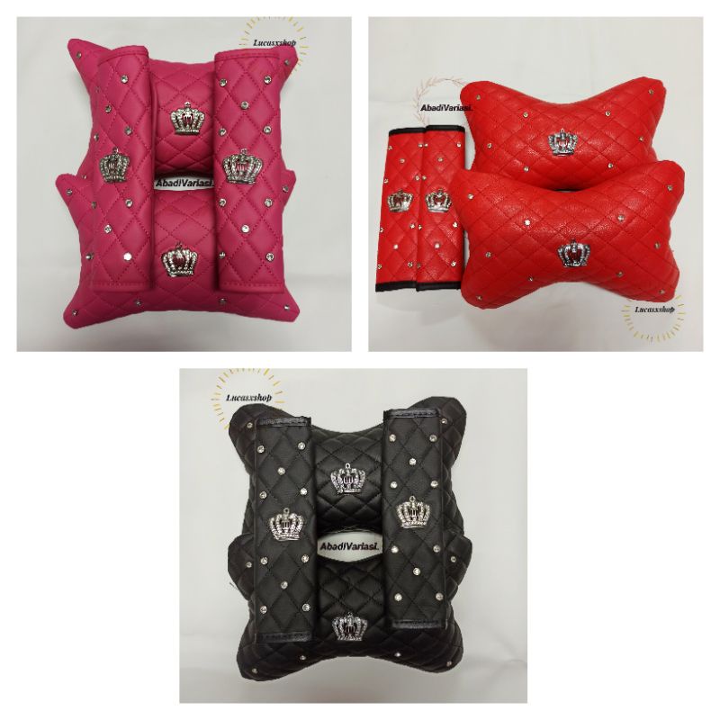 Bantal Leher Head Rest Mobil 2 in 1 Motif DAD Crown