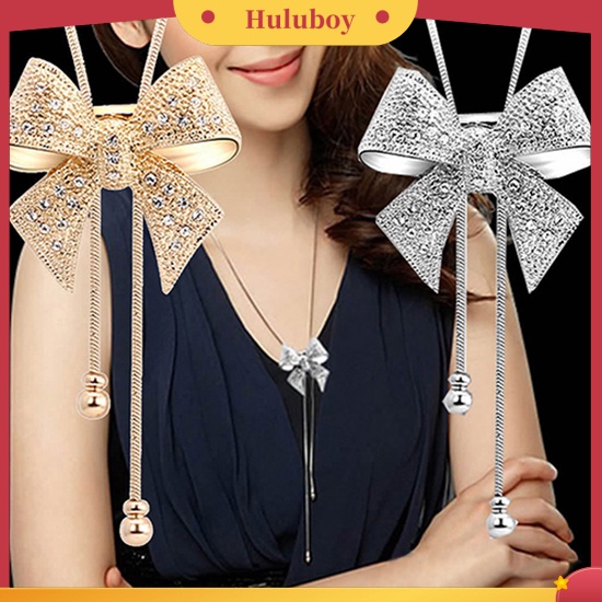 Hu Hu Hu Hu Hu Alat Bantu Pasang Kacamata♡ Kalung Rantai Panjang Liontin Pita Hias Berlian Imitasi Elegan Untuk Wanita