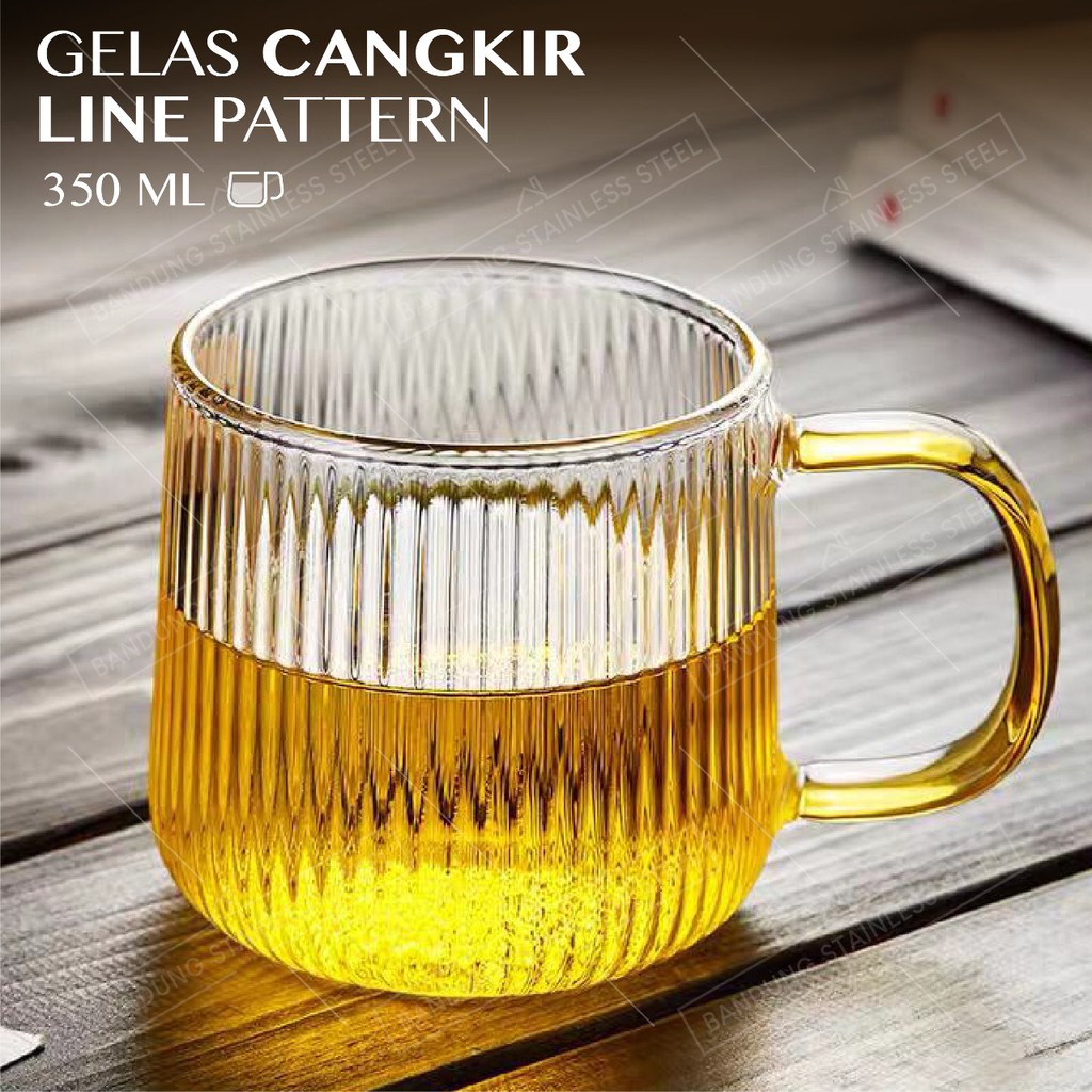 Gelas minum cangkir kaca 350ml glass kopi jus juice teh cantik unik pegangan emas