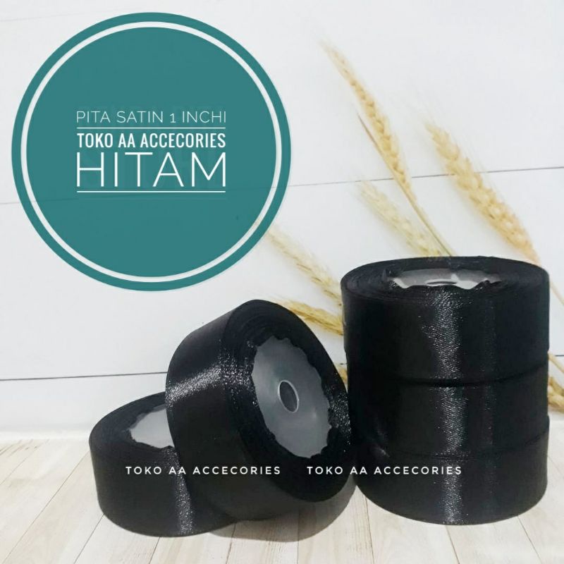 Pita satin HITAM termurah 2,5 cm per rol