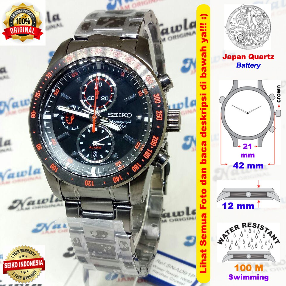 Seiko Quartz SNAD91P1 Chronograph Black - Jam Tangan Pria SNAD91