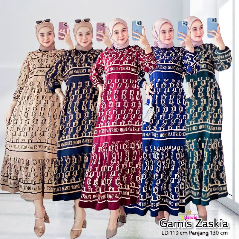 Zaskia Gamis Wanita Rayon Premium Dress Wanita Lengan Panjang Busui Fashion Muslim Kekinian LD 110 cm