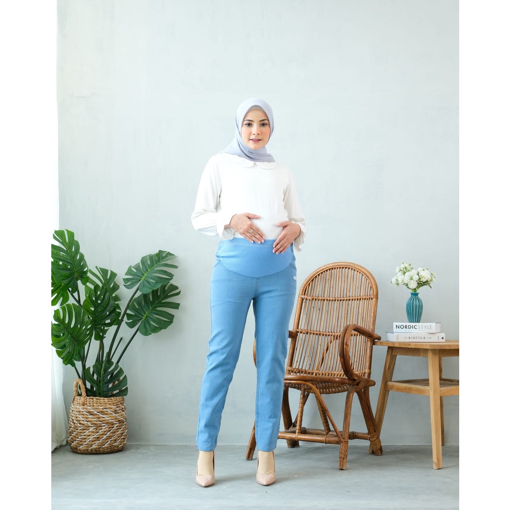 Momiasi - Celana Hamil Jeans Denim Strech Jumbo Maternity Pants Office Fashion Wanita Bumil Premium