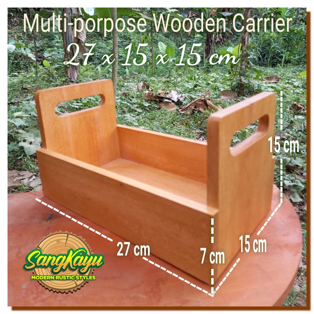 Kotak serbaguna storage box Carrier 27x15x15cm keranjang kayu serbagun