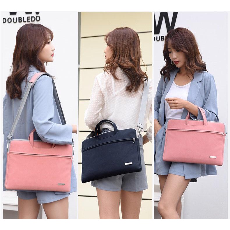 Tas Laptop JQMEI Selempang Matte PU Leather 13 14 15 15.6 inch with Free Pouch