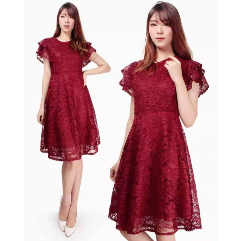 Dress Natal Dres Brukat/Dress Wanita Dres Cantik Feminim Natal/Dress Pesta Kondangan Kekinian